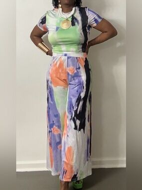 Alba Multicolor Tie-Dye Jumpsuit - Green, Purple, Orange, Black